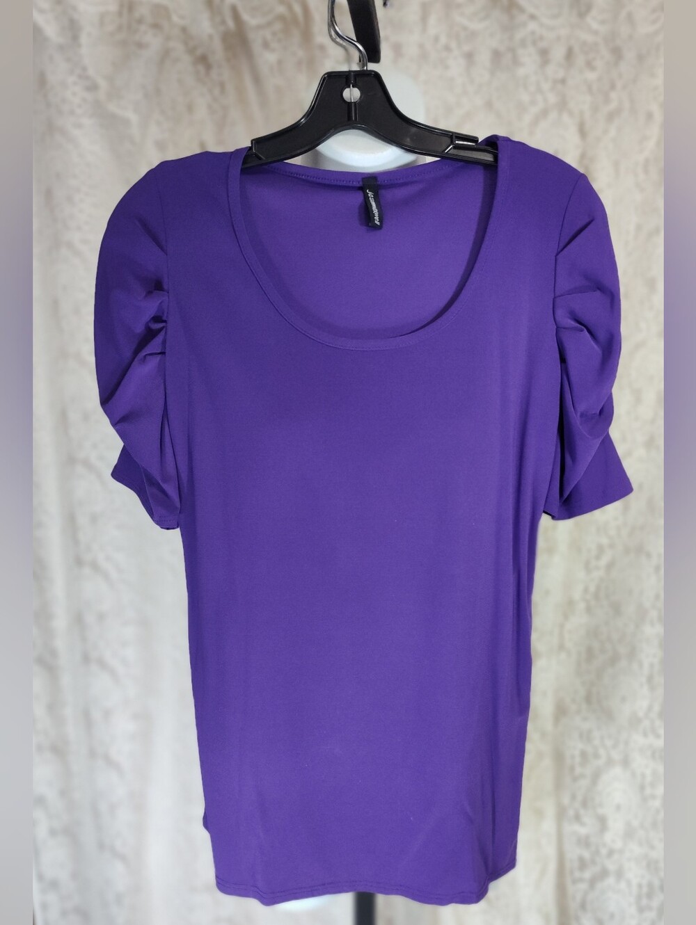 Jadon Maxwell Purple Women’s Scoop Neck Top with Short Puff Sleeves